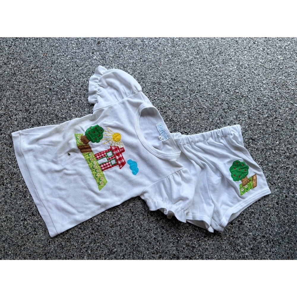 Vintage Gimbels Toddler Girls White House Apple Tree Applique Short Set Size 2
